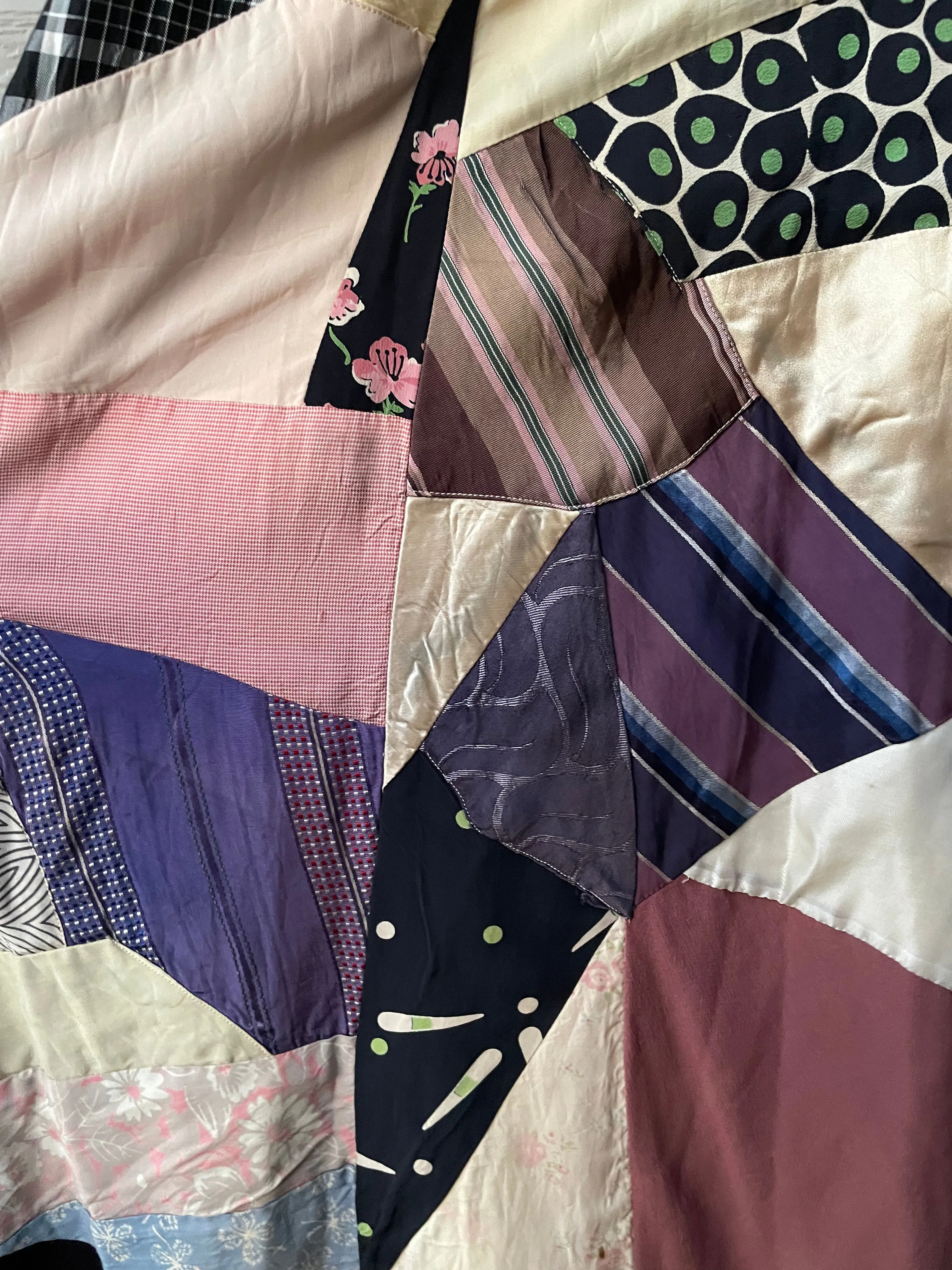 Late 1920s Handmade Silk Deco Crazy Quilt Dressing Gown