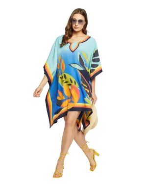 Leaf Printed Multicolor Polyester Tunic Plus Size Dress Top For Women