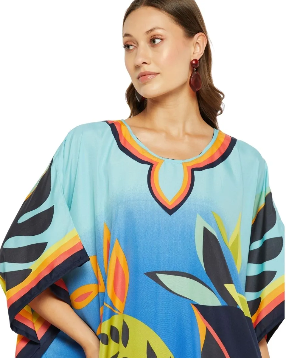 Leaf Printed Multicolor Polyester Tunic Plus Size Dress Top For Women
