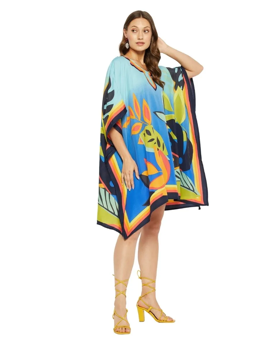 Leaf Printed Multicolor Polyester Tunic Plus Size Dress Top For Women