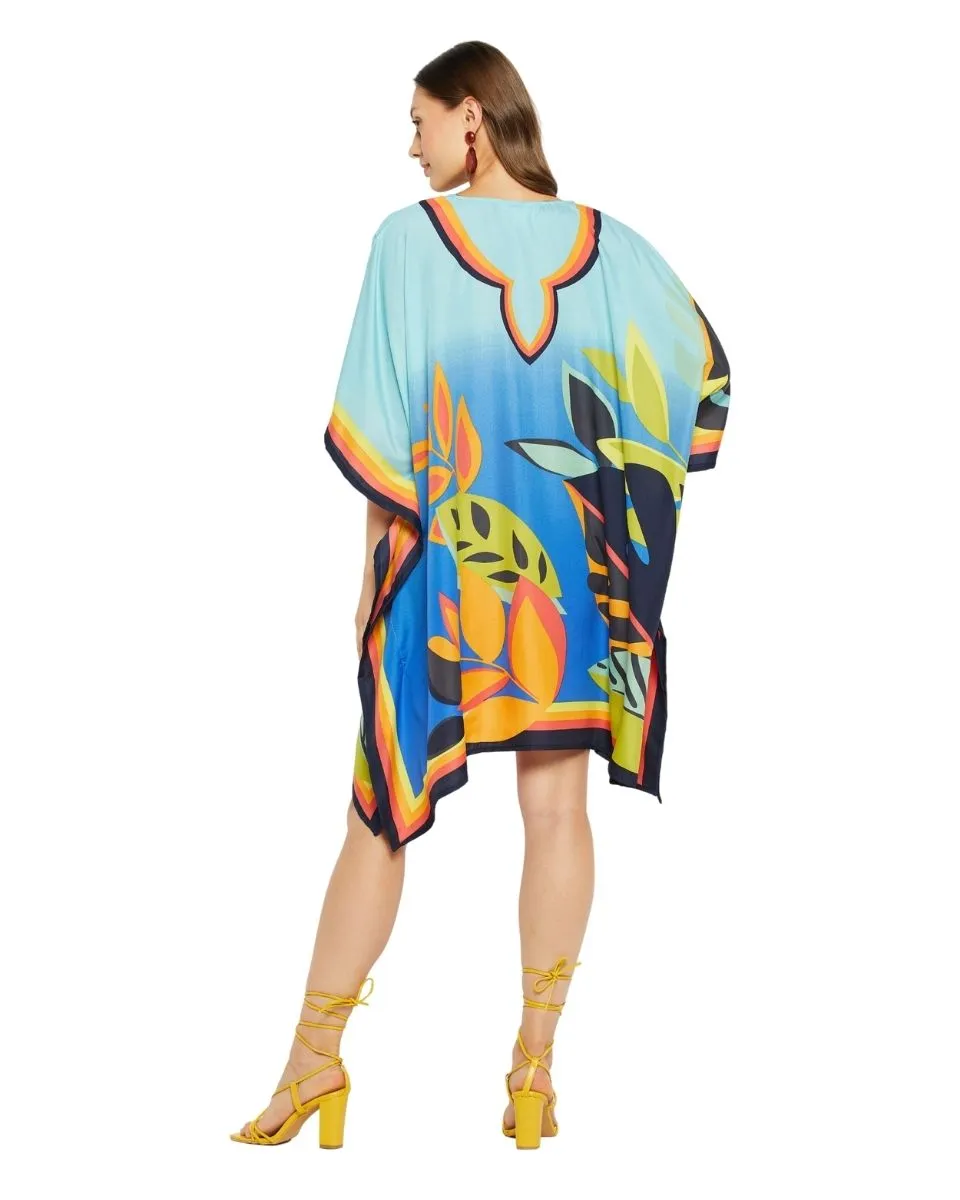 Leaf Printed Multicolor Polyester Tunic Plus Size Dress Top For Women