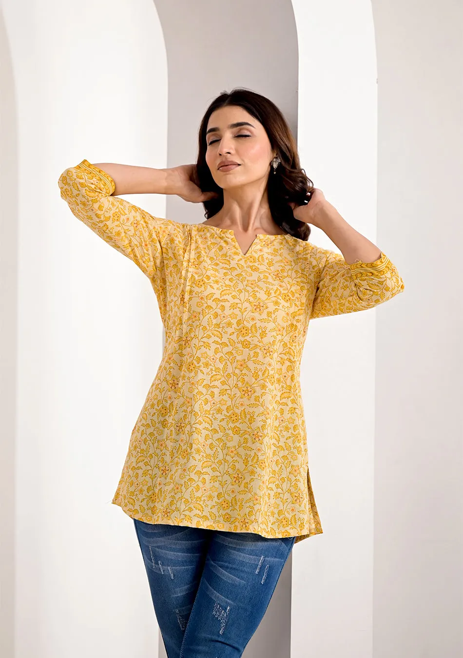Lemon Floral Printed Kurti