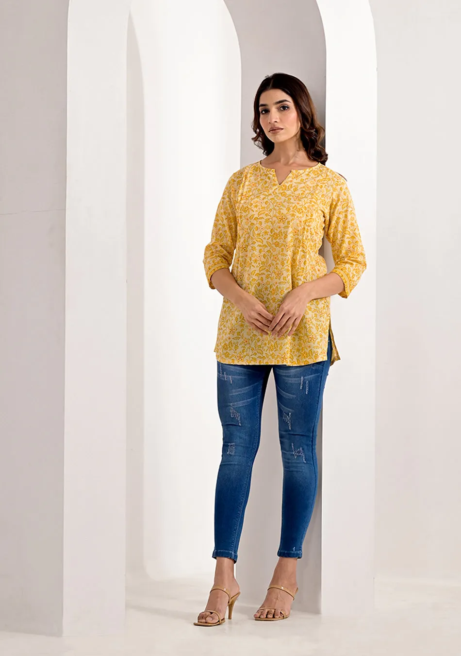 Lemon Floral Printed Kurti