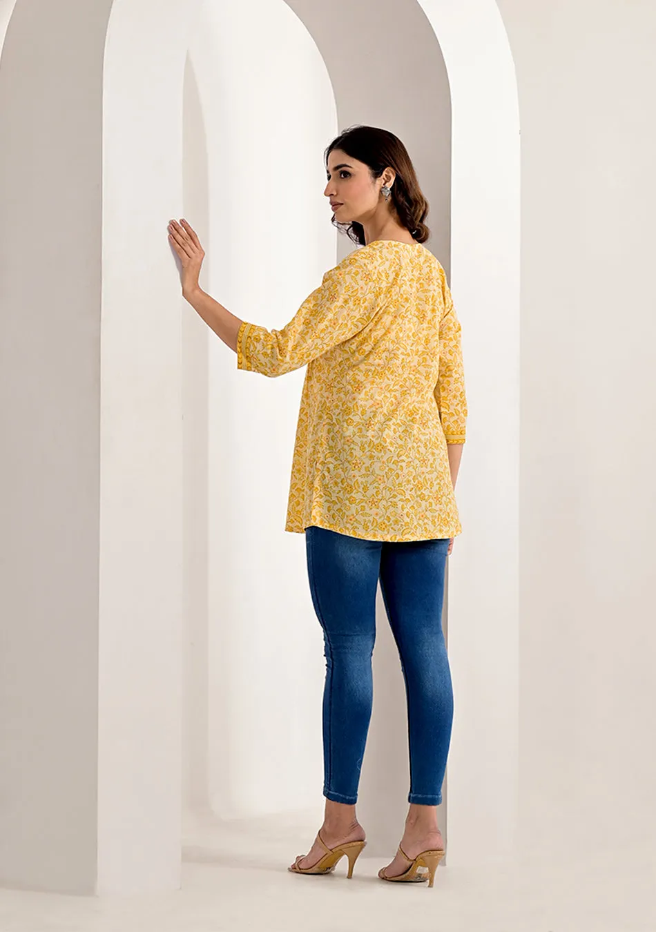 Lemon Floral Printed Kurti