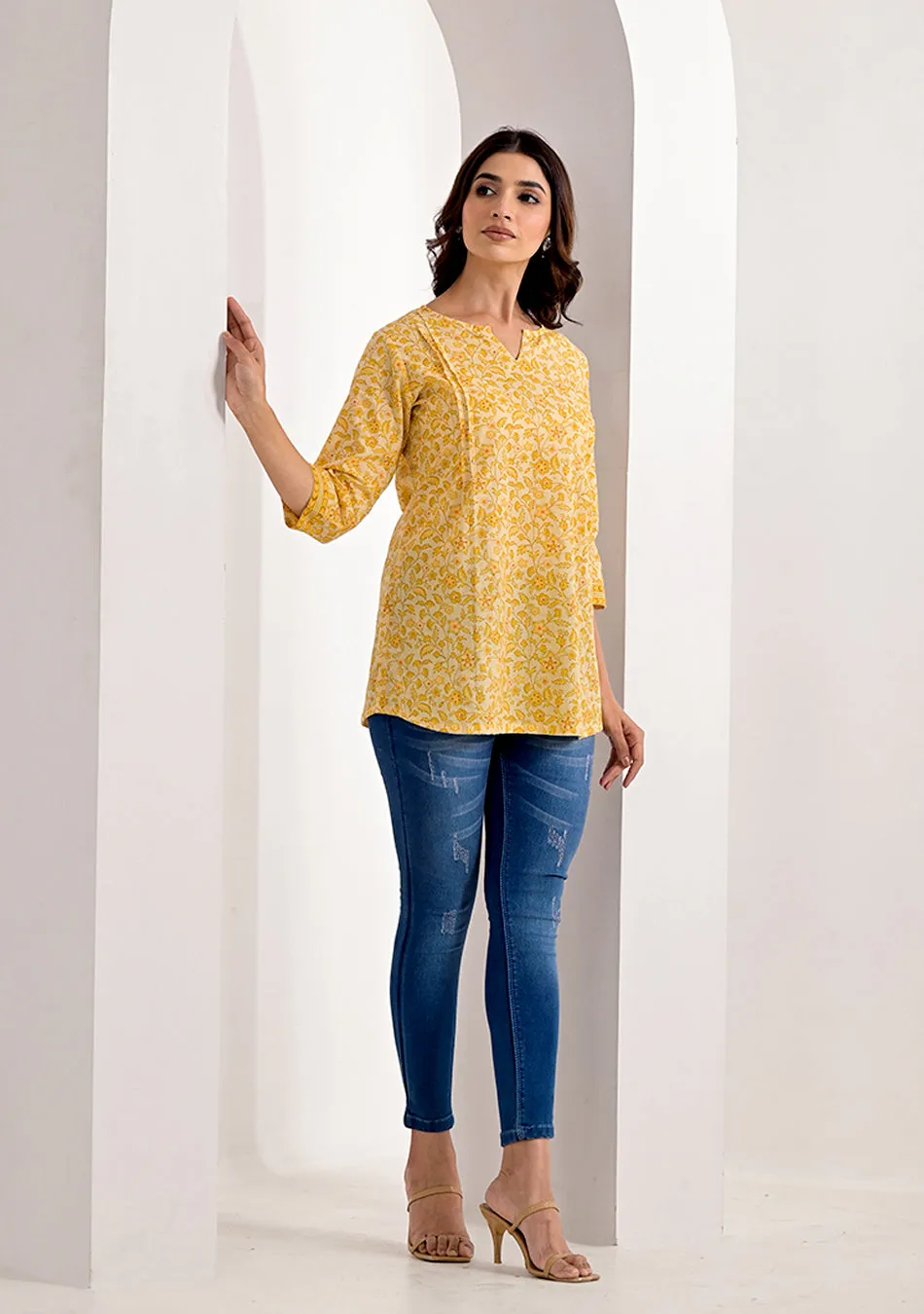 Lemon Floral Printed Kurti