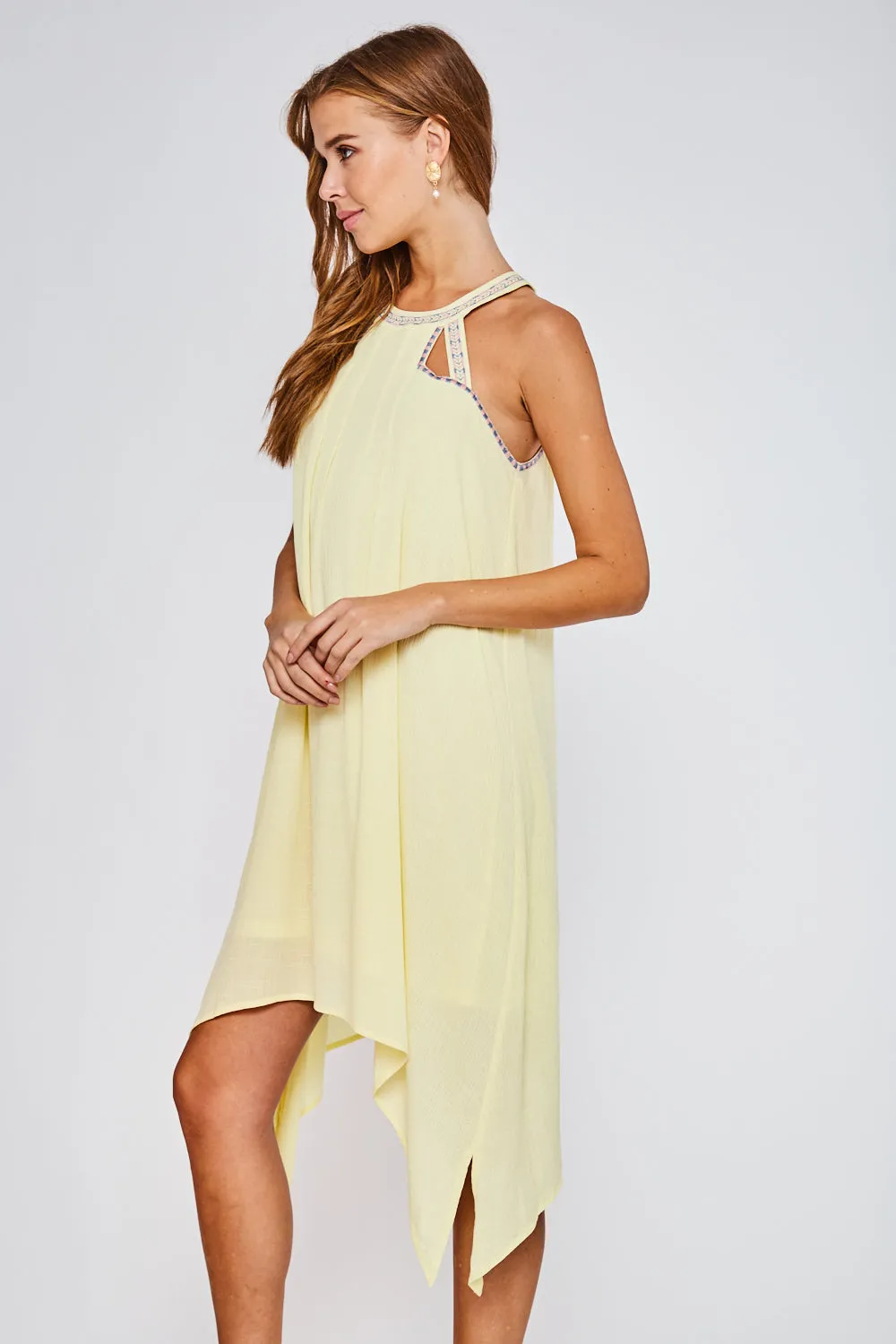 Lemon Halter Embroidered Dress