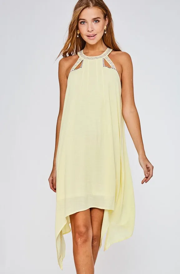 Lemon Halter Embroidered Dress