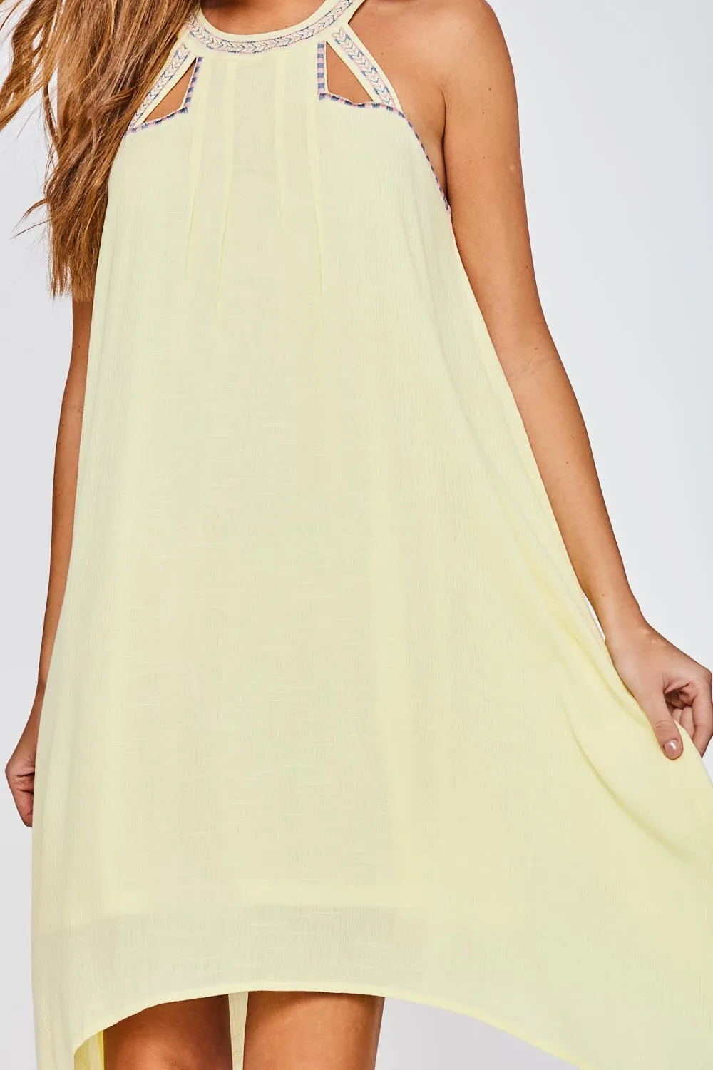 Lemon Halter Embroidered Dress