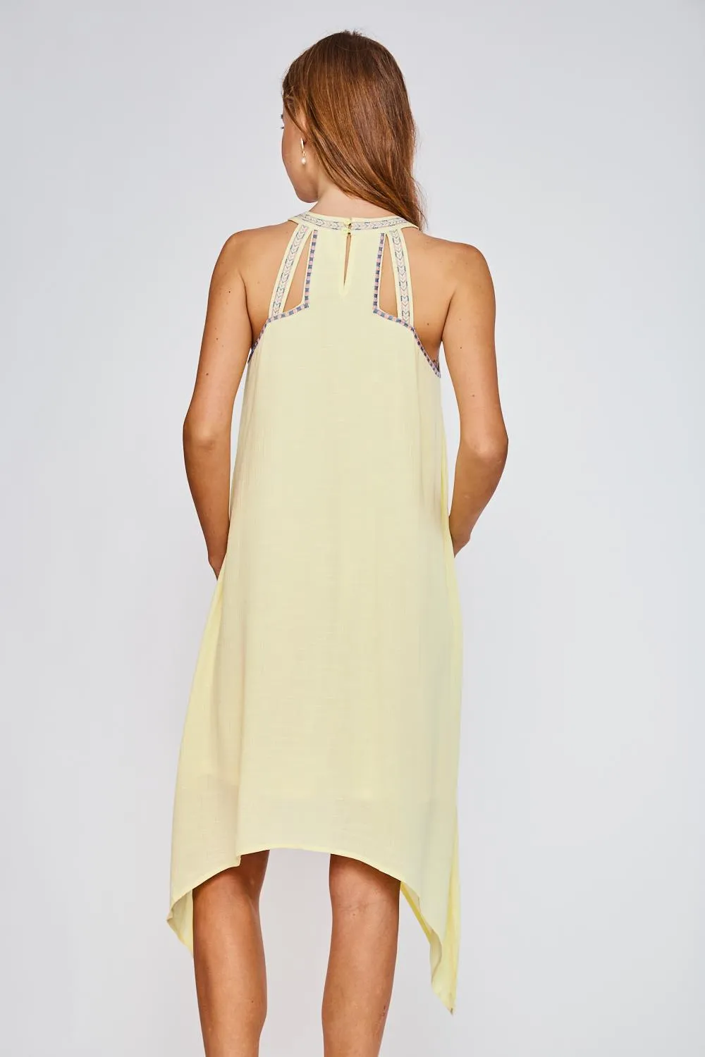 Lemon Halter Embroidered Dress