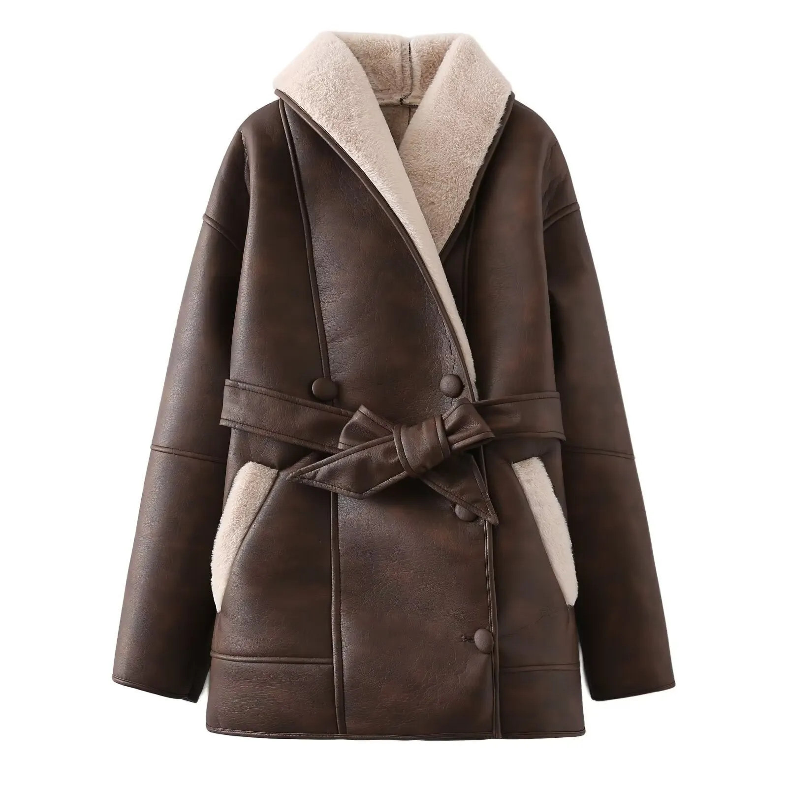Lena Brown Leather Shearling Coat