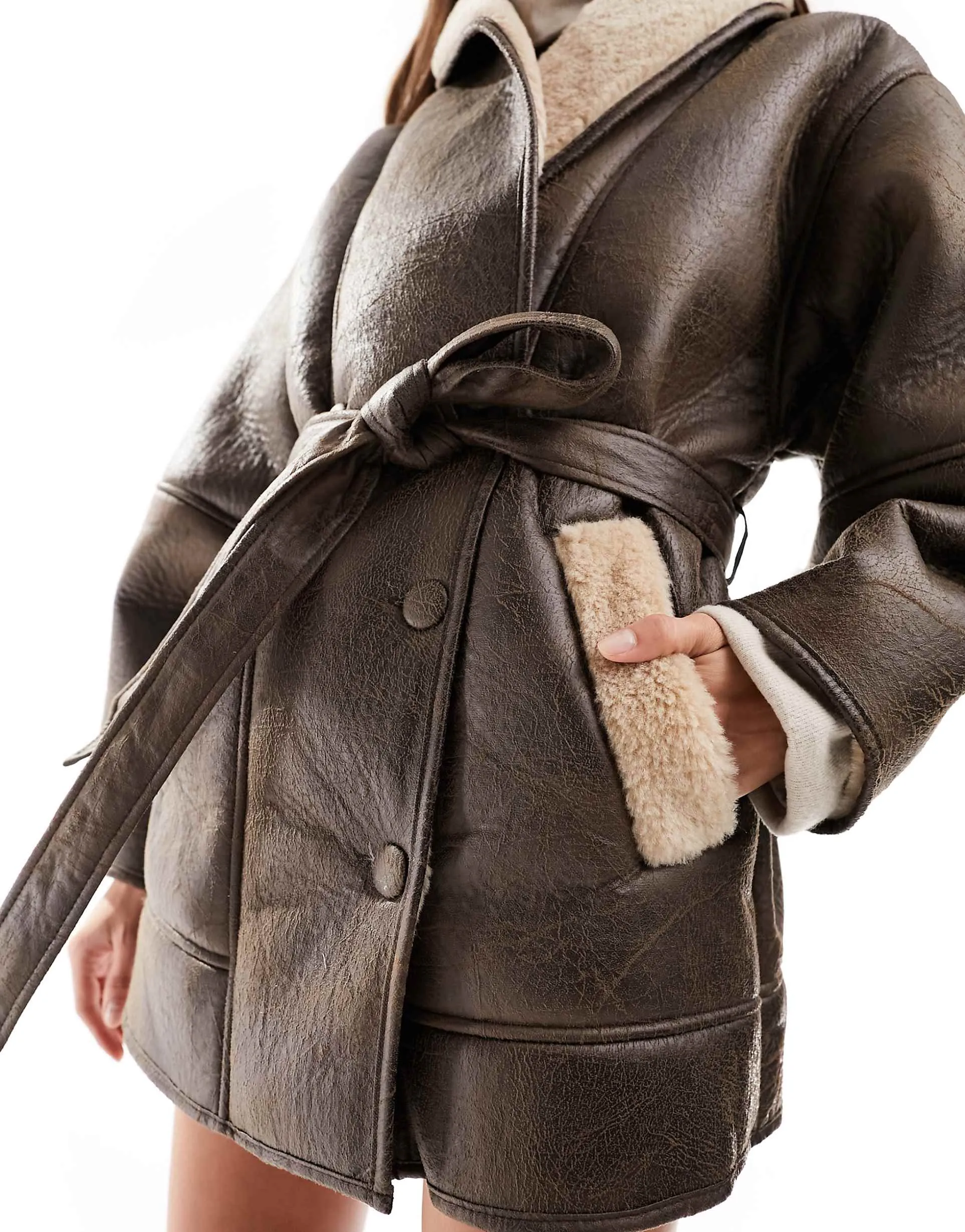 Lena Brown Leather Shearling Coat