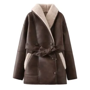 Lena Brown Leather Shearling Coat