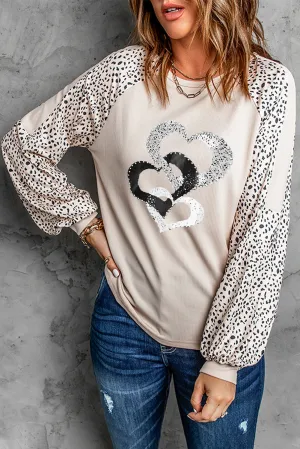 Leopard Heart Long Sleeve Pullover