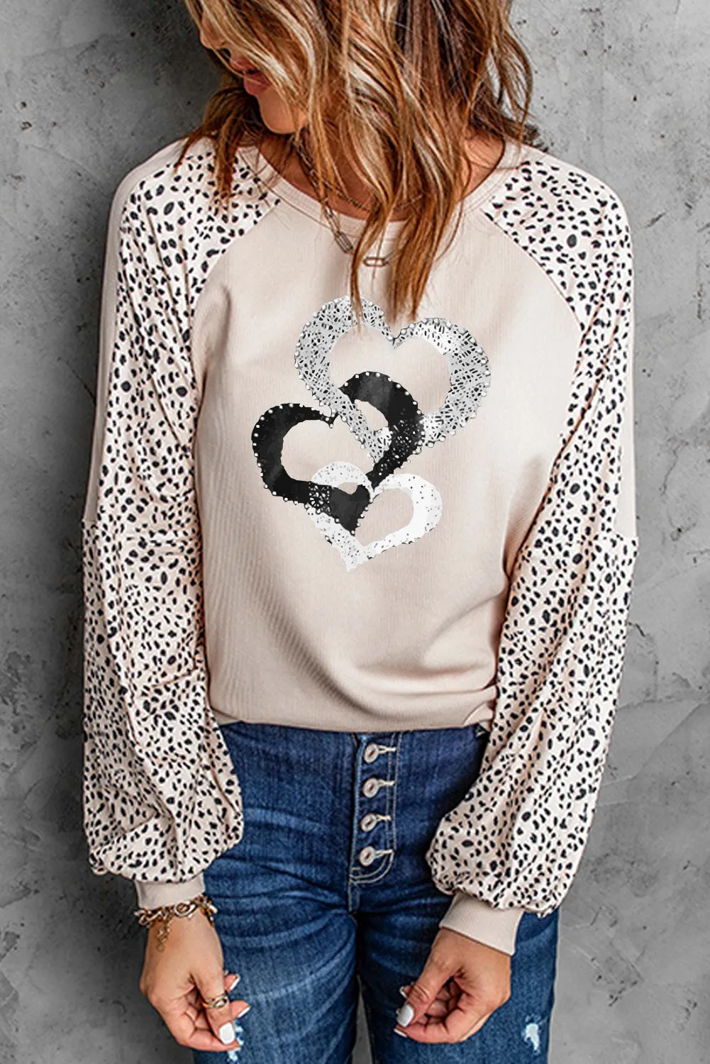 Leopard Heart Long Sleeve Pullover