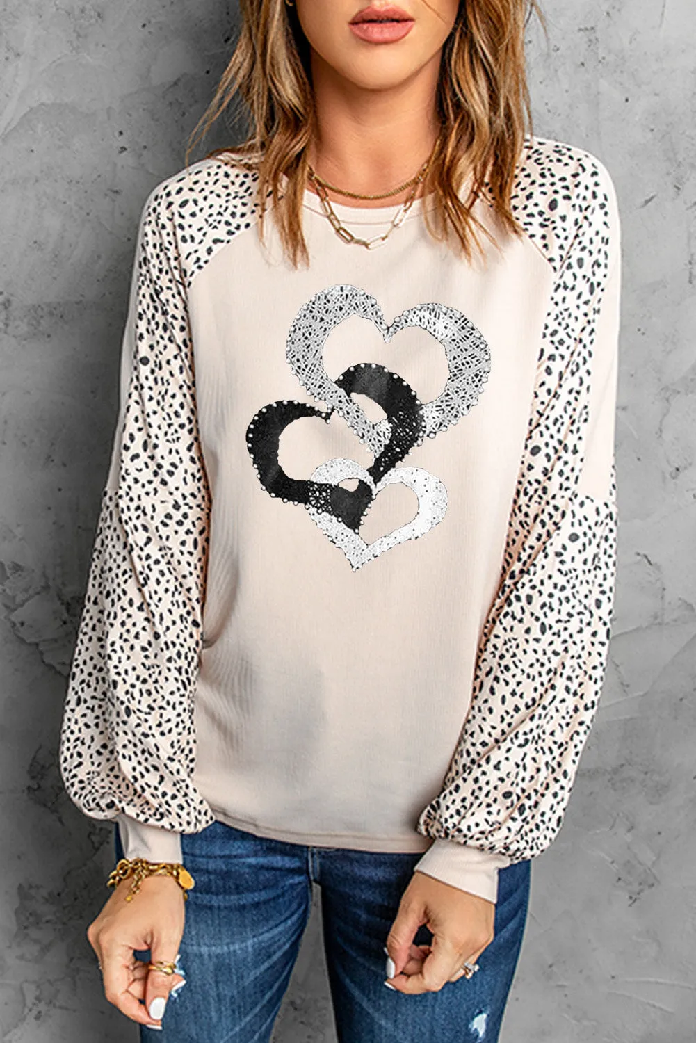 Leopard Heart Long Sleeve Pullover
