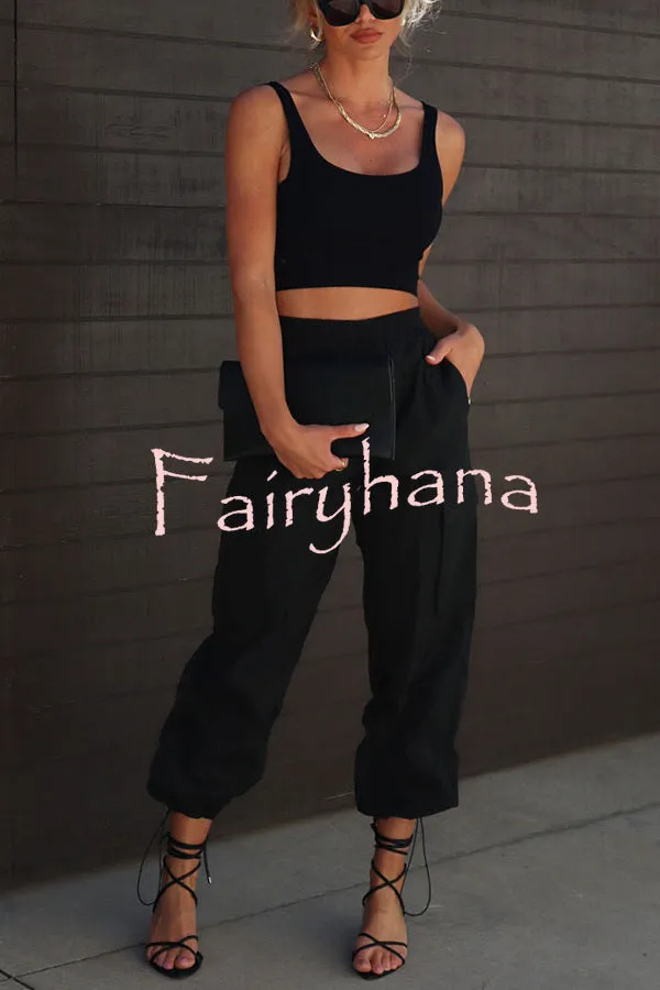 Let’s Rewind Nylon Elastic Waist Pocketed Cargo Pants