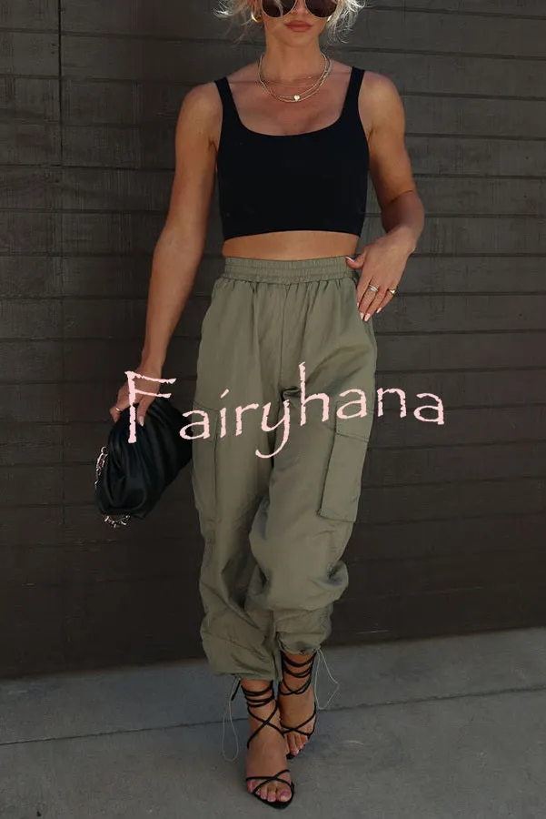 Let’s Rewind Nylon Elastic Waist Pocketed Cargo Pants