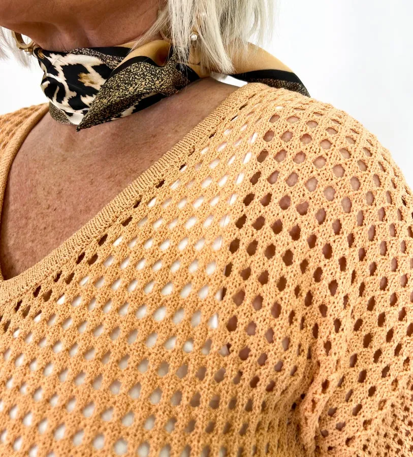 Light Brick V-Neck Long Sleeve Top