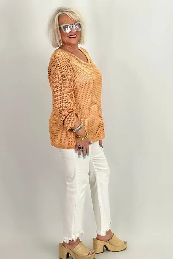 Light Brick V-Neck Long Sleeve Top