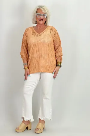 Light Brick V-Neck Long Sleeve Top