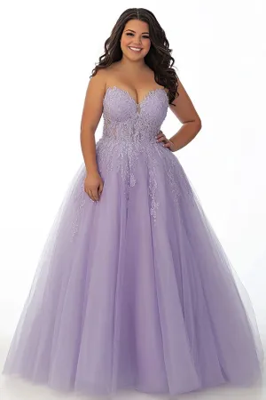 Lilac A Line Strapless Plus Size Long Prom Dress with Appliques