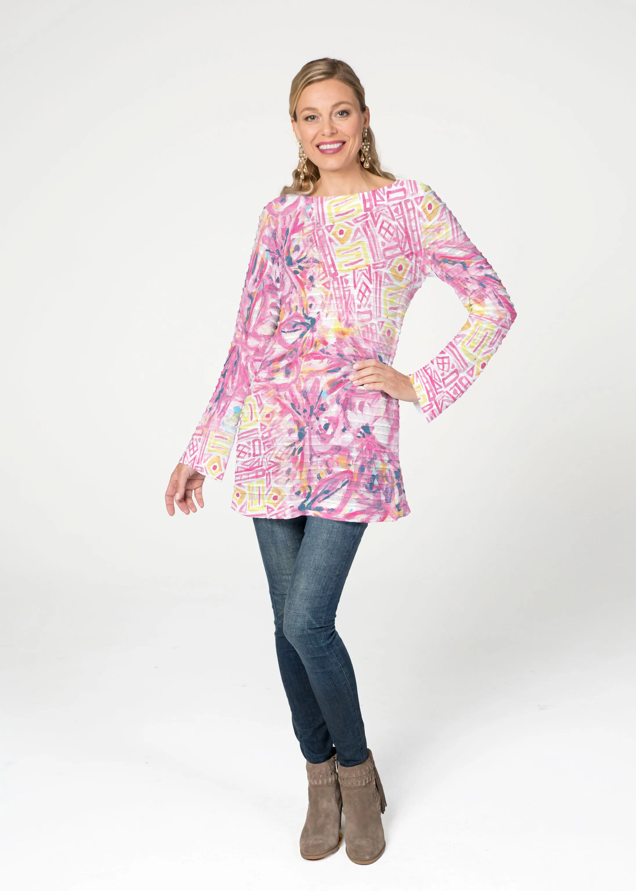 Lilly Pink (17250) ~ Banded Boatneck Tunic