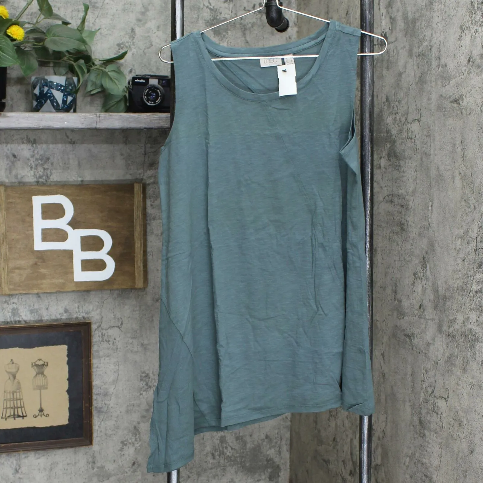 LOGO by Lori Goldstein Women's Cotton Modal Slub Tank Top with Rib Side Panel