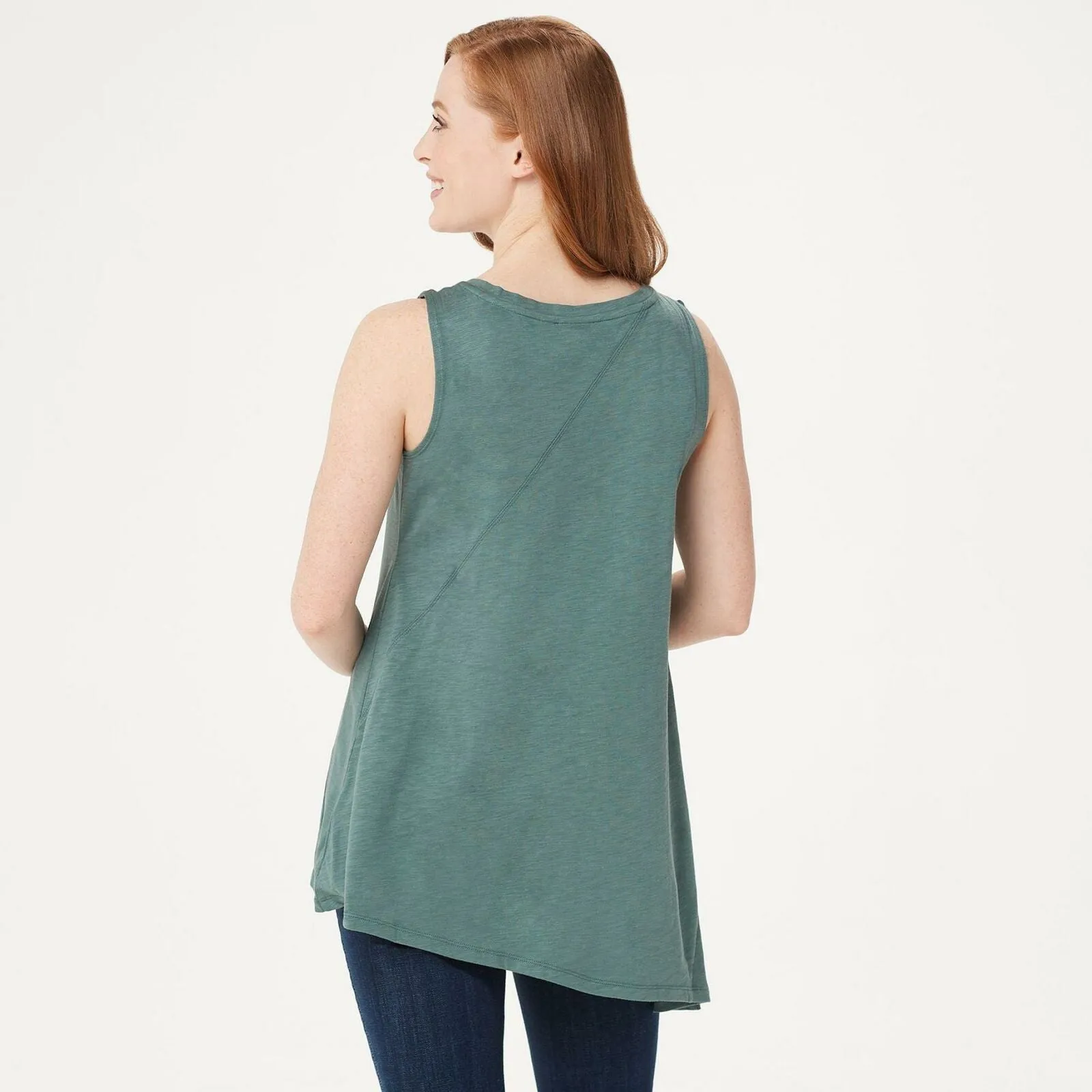 LOGO by Lori Goldstein Women's Cotton Modal Slub Tank Top with Rib Side Panel