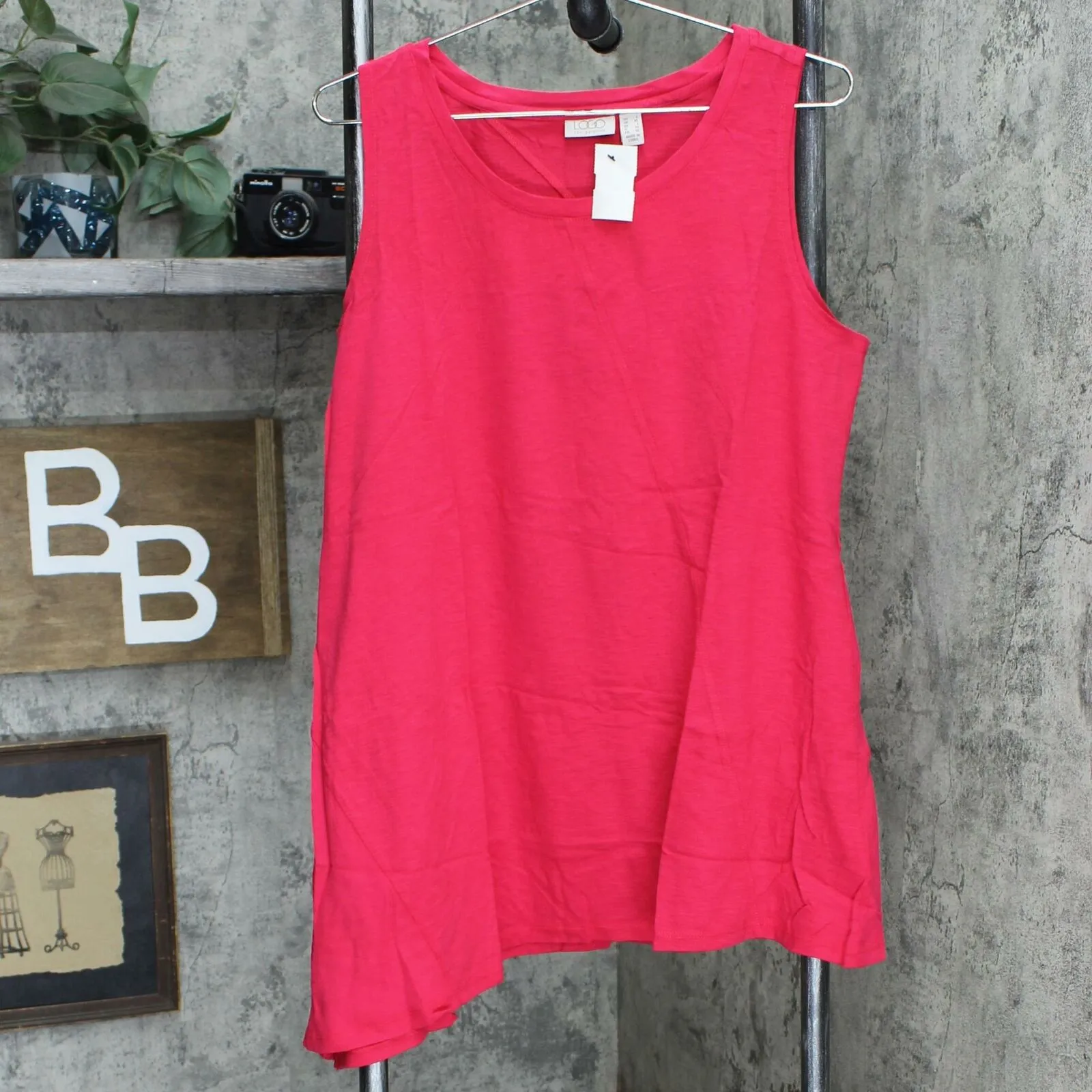 LOGO by Lori Goldstein Women's Cotton Modal Slub Tank Top with Rib Side Panel