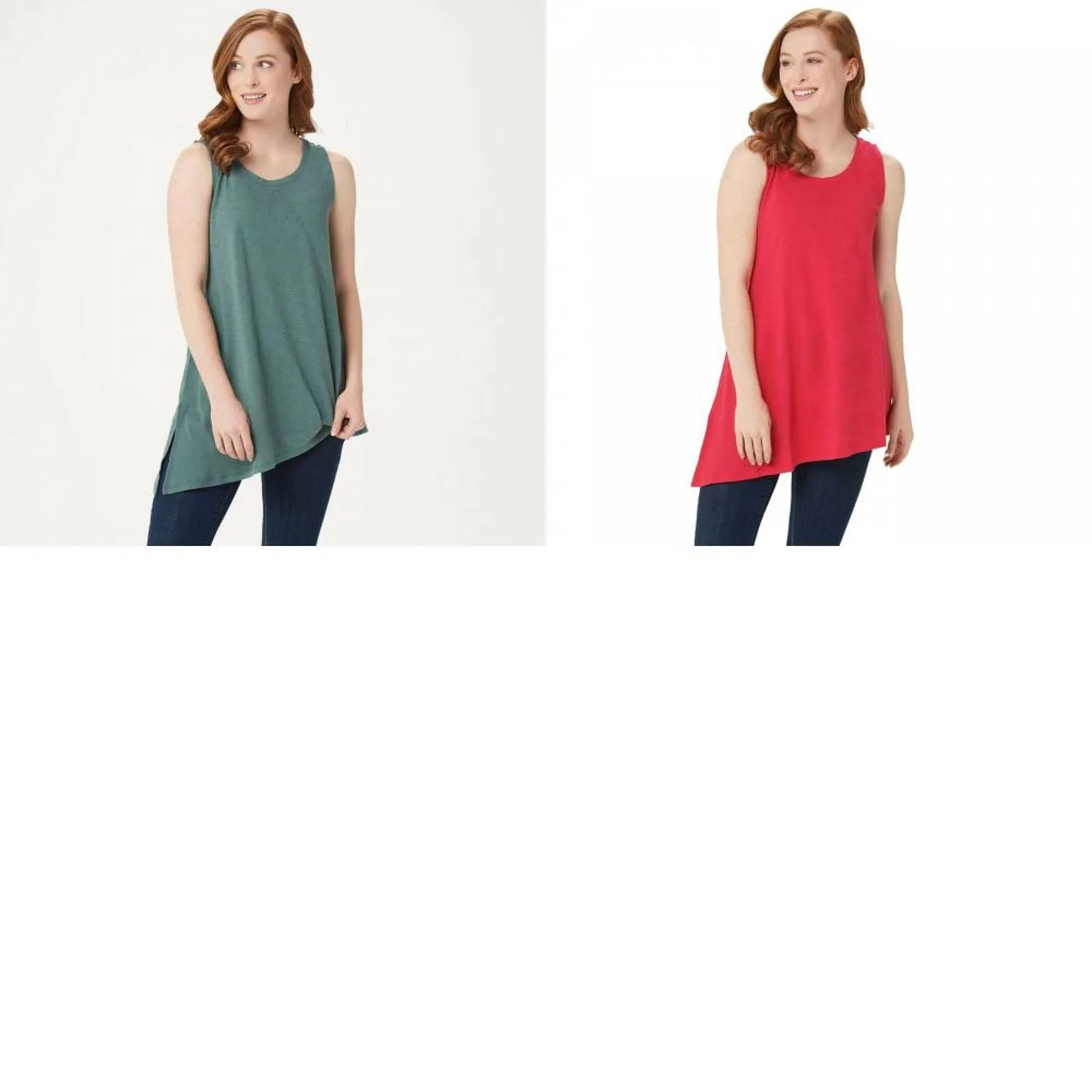 LOGO by Lori Goldstein Women's Cotton Modal Slub Tank Top with Rib Side Panel