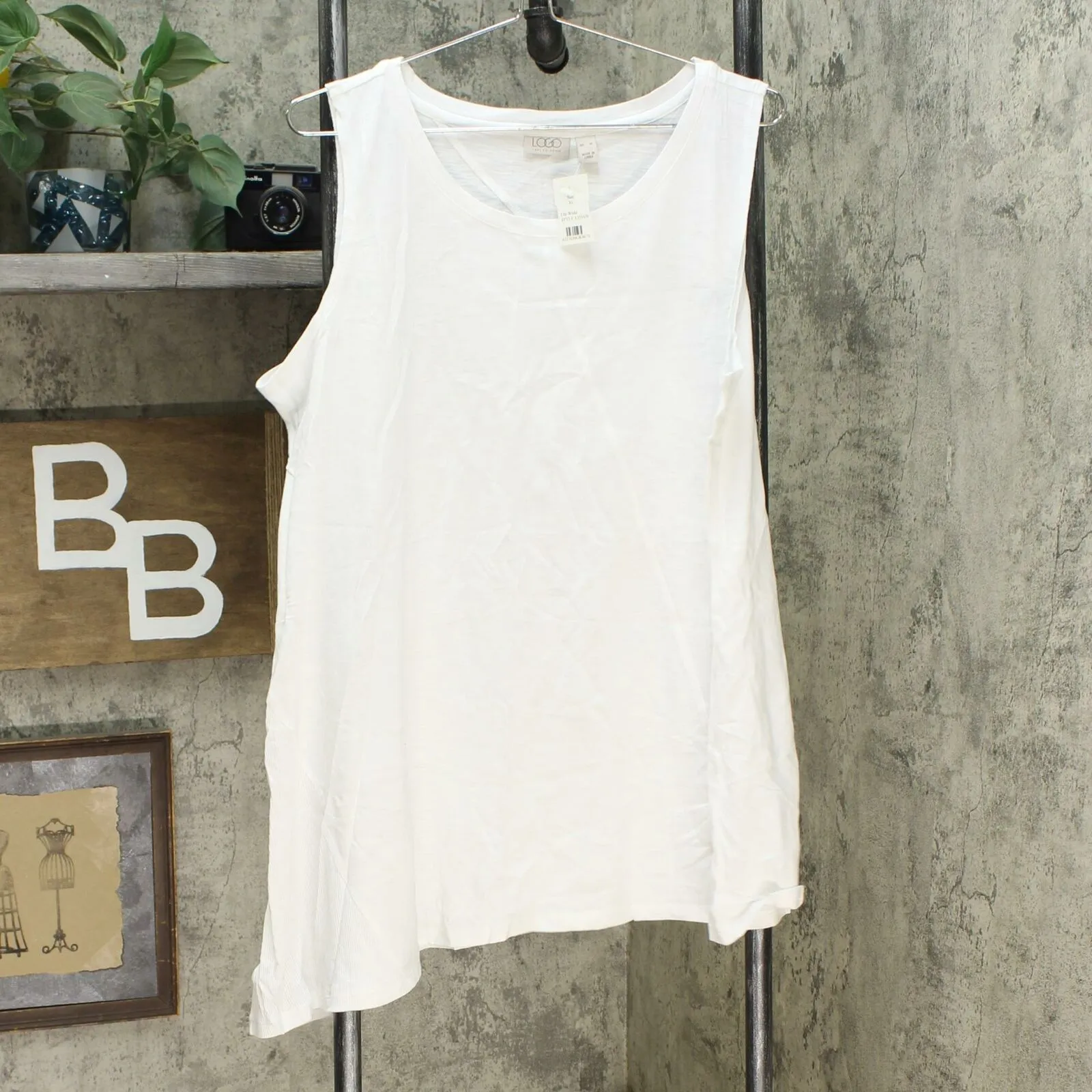 LOGO by Lori Goldstein Women's Cotton Modal Slub Tank Top with Rib Side Panel