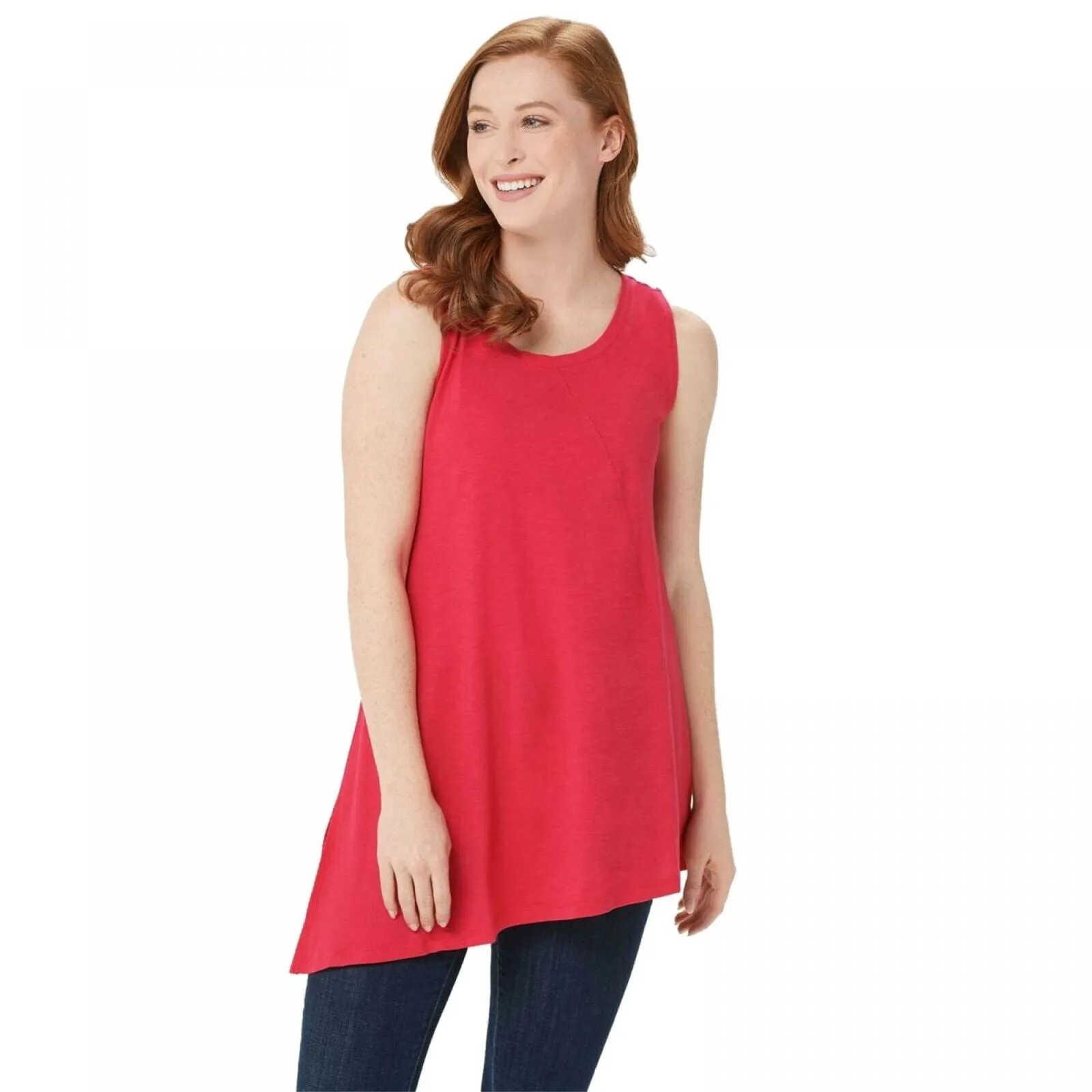 LOGO by Lori Goldstein Women's Cotton Modal Slub Tank Top with Rib Side Panel