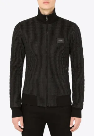 Logo Patch Ribbed Bomber Jacket