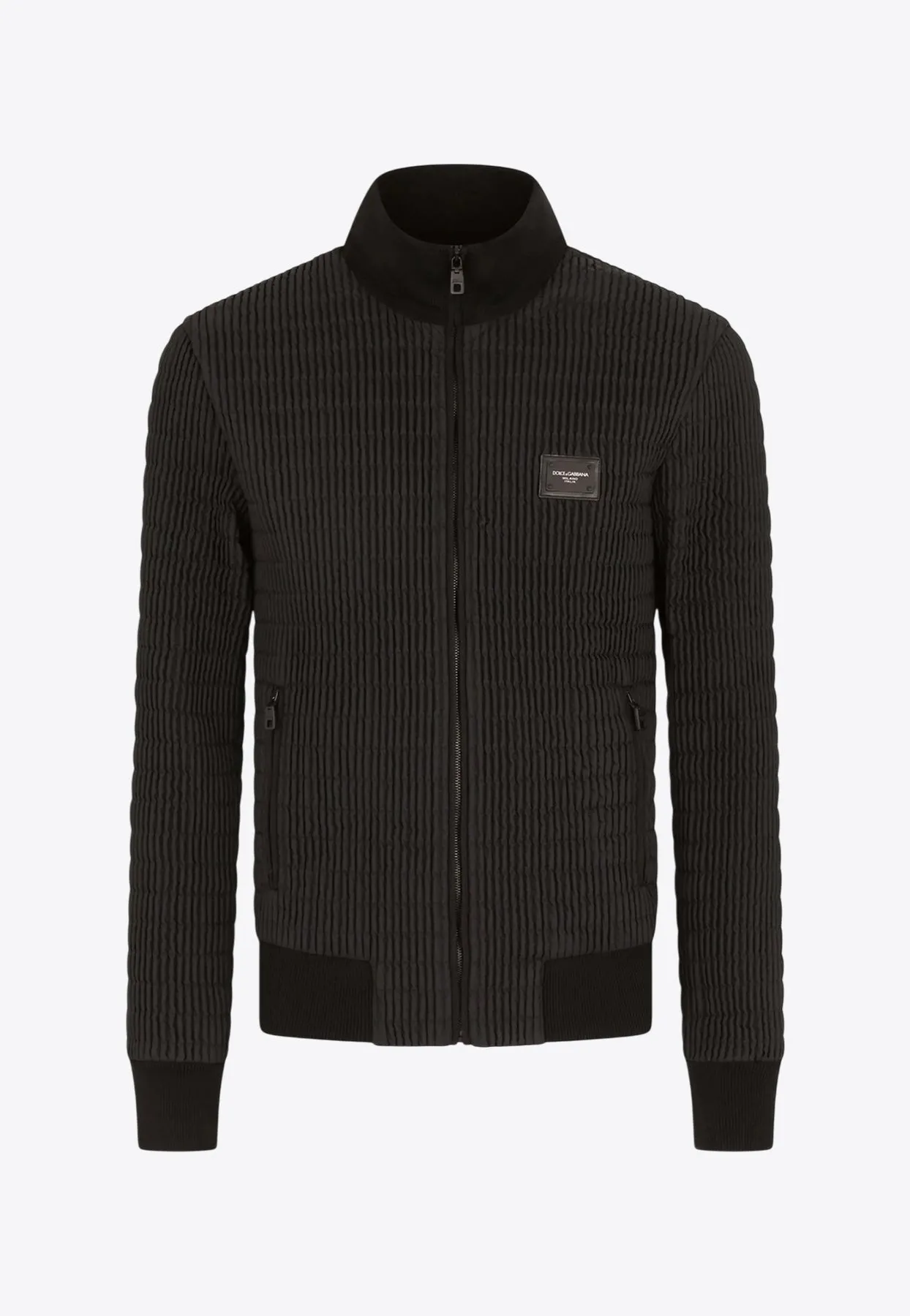 Logo Patch Ribbed Bomber Jacket
