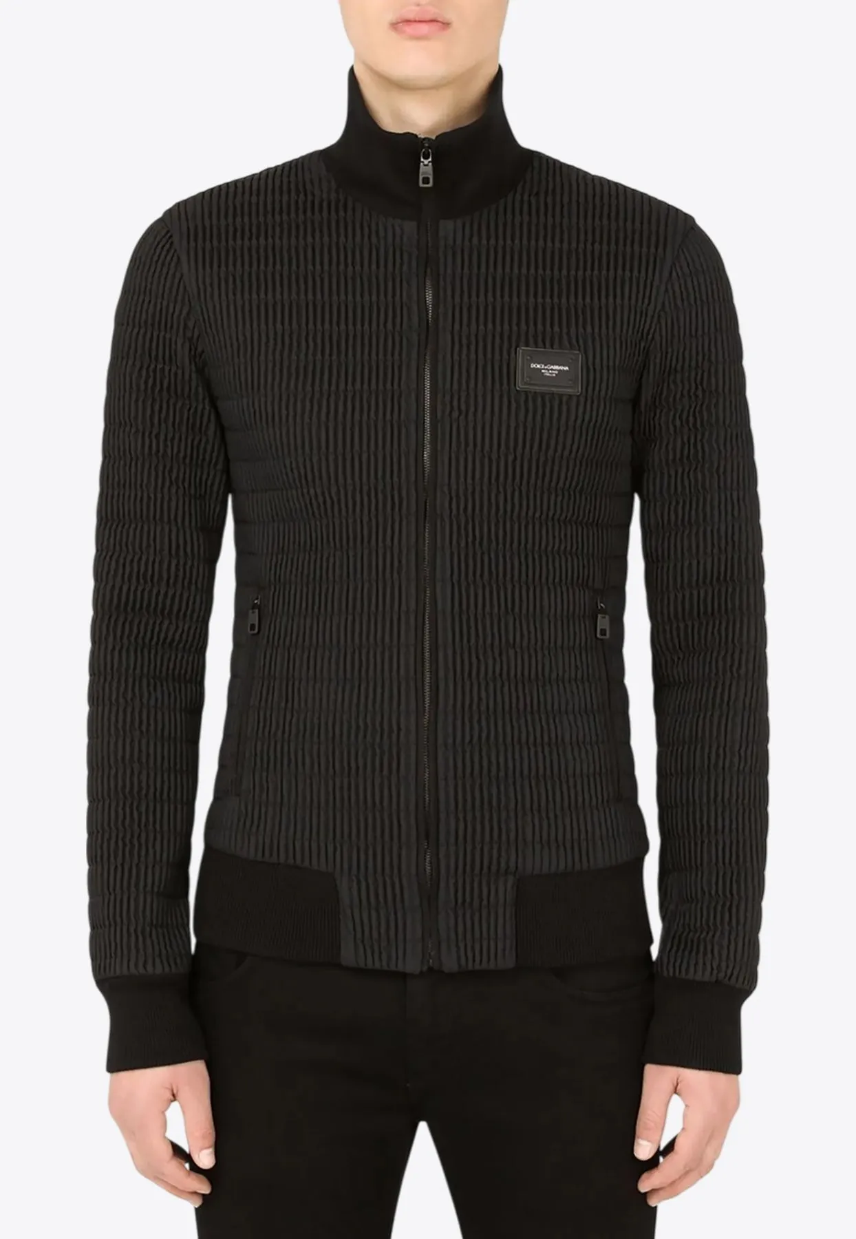 Logo Patch Ribbed Bomber Jacket
