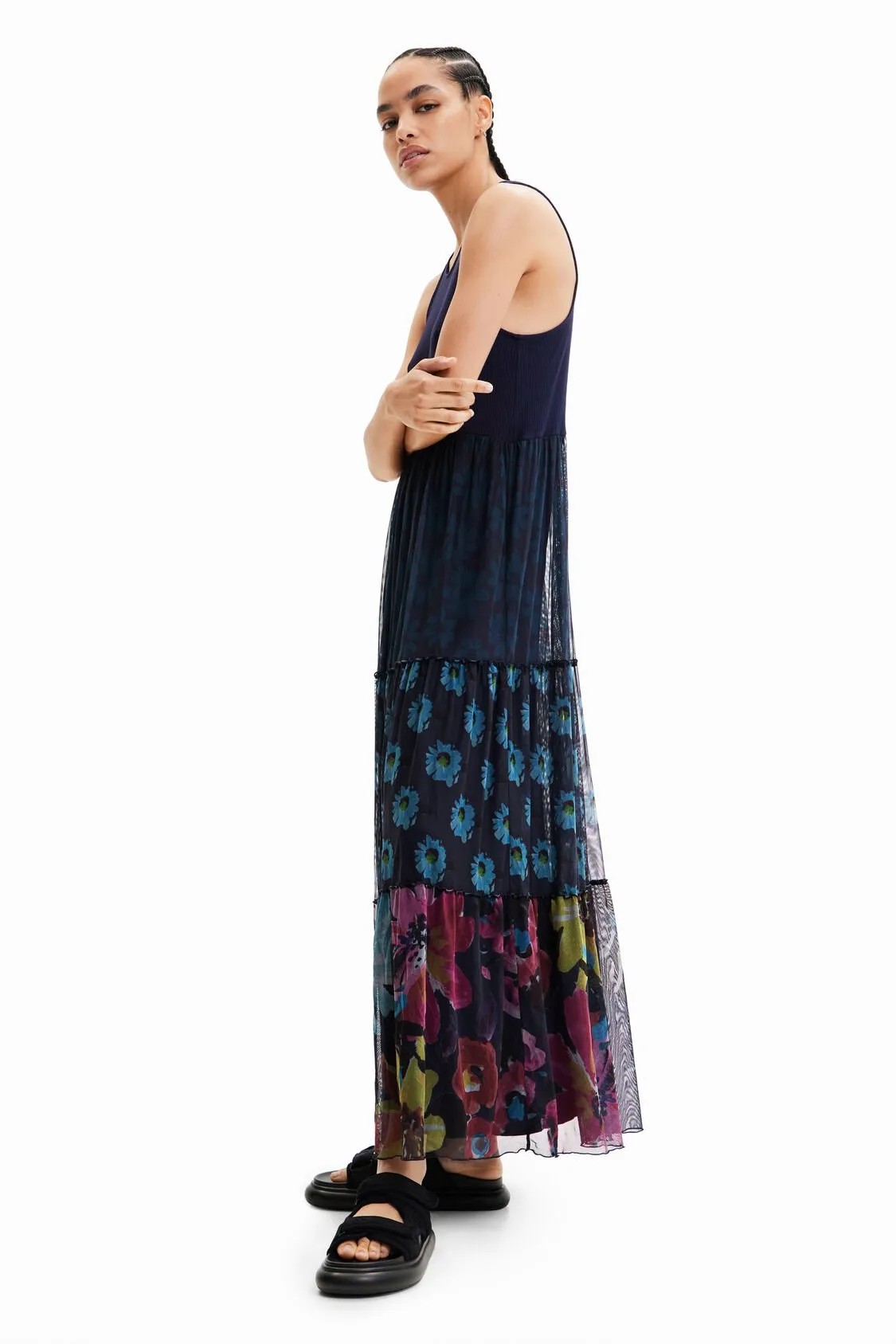 Long combination tulle dress women