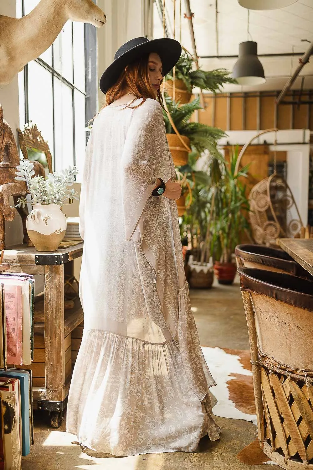 Long Kimono Duster with Paisley Pattern