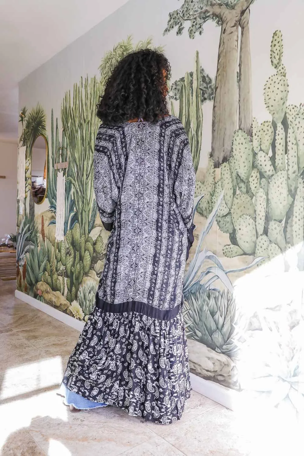 Long Kimono Duster with Paisley Pattern