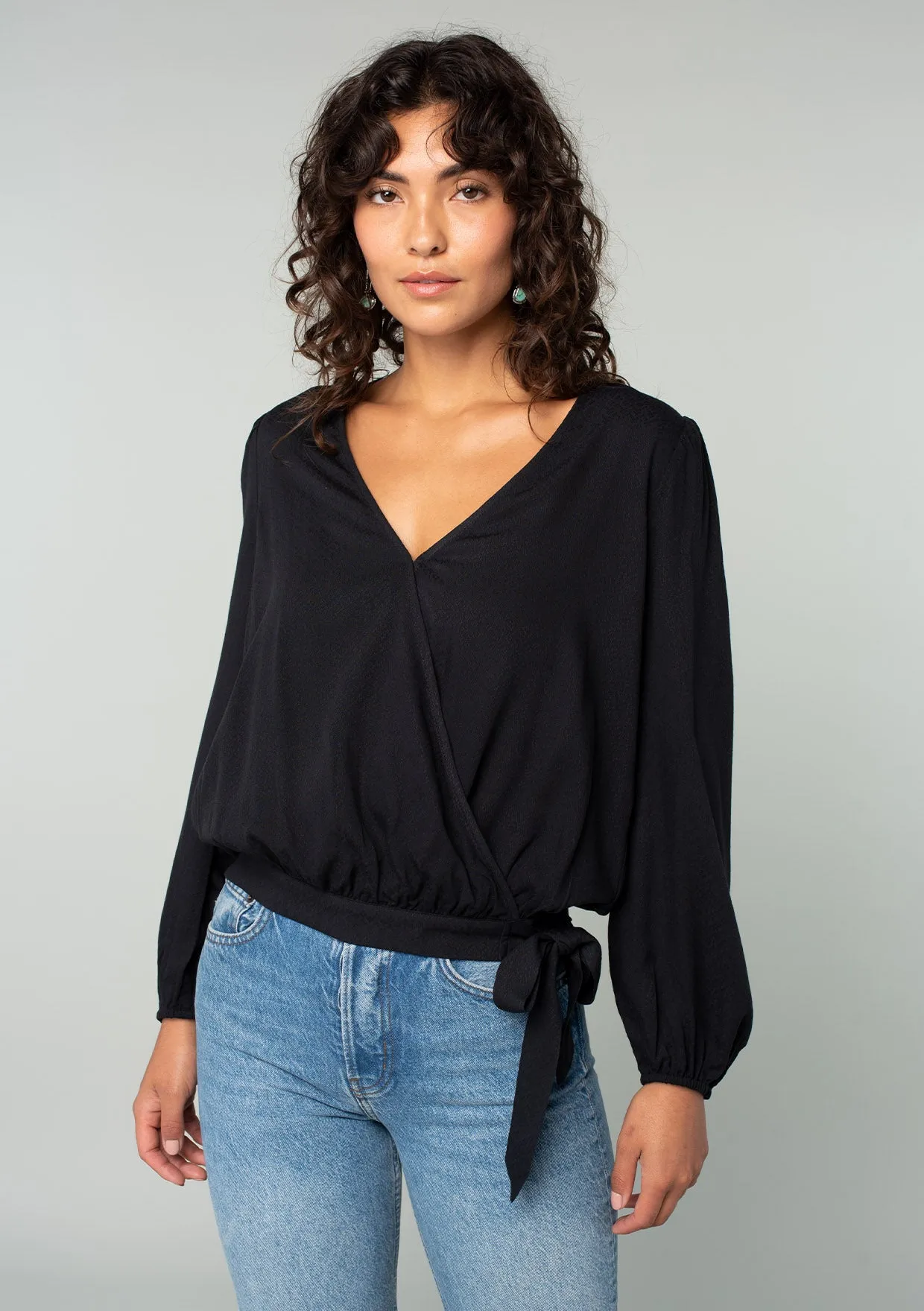 Long Sleeve Surplice Faux Wrap Top