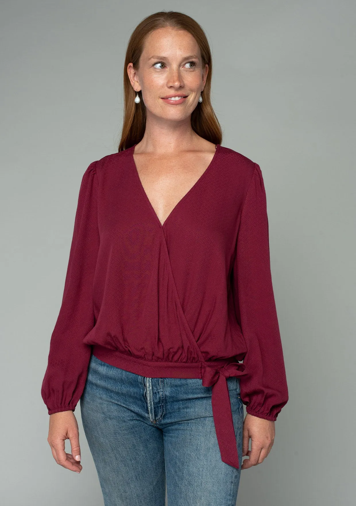 Long Sleeve Surplice Faux Wrap Top