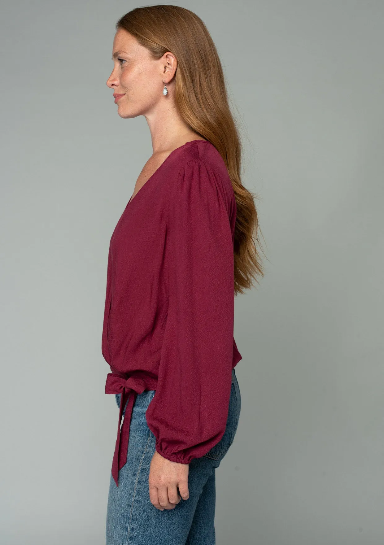Long Sleeve Surplice Faux Wrap Top