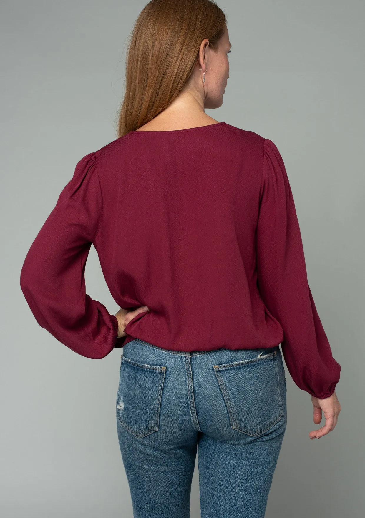 Long Sleeve Surplice Faux Wrap Top