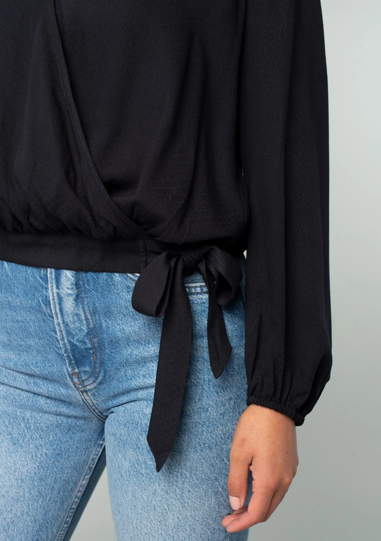 Long Sleeve Surplice Faux Wrap Top