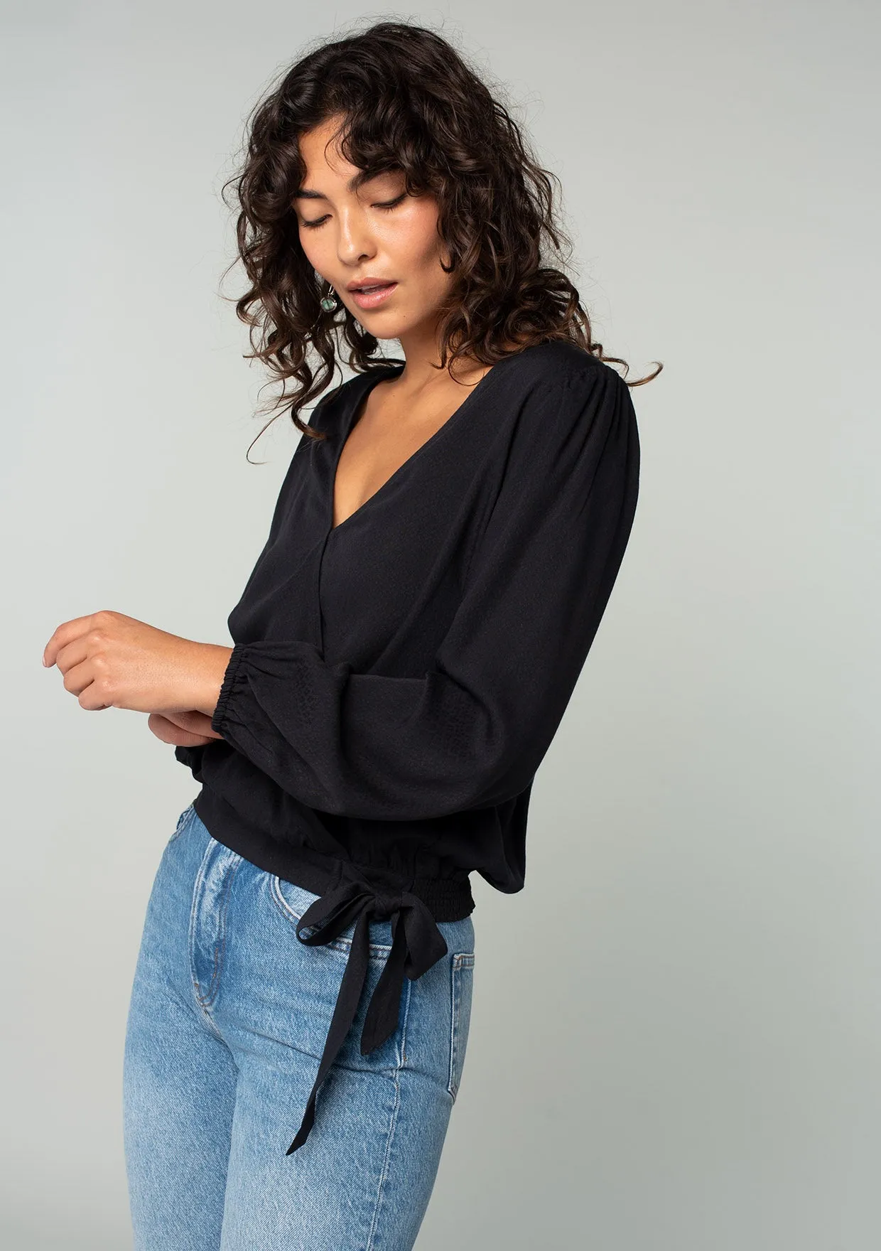 Long Sleeve Surplice Faux Wrap Top