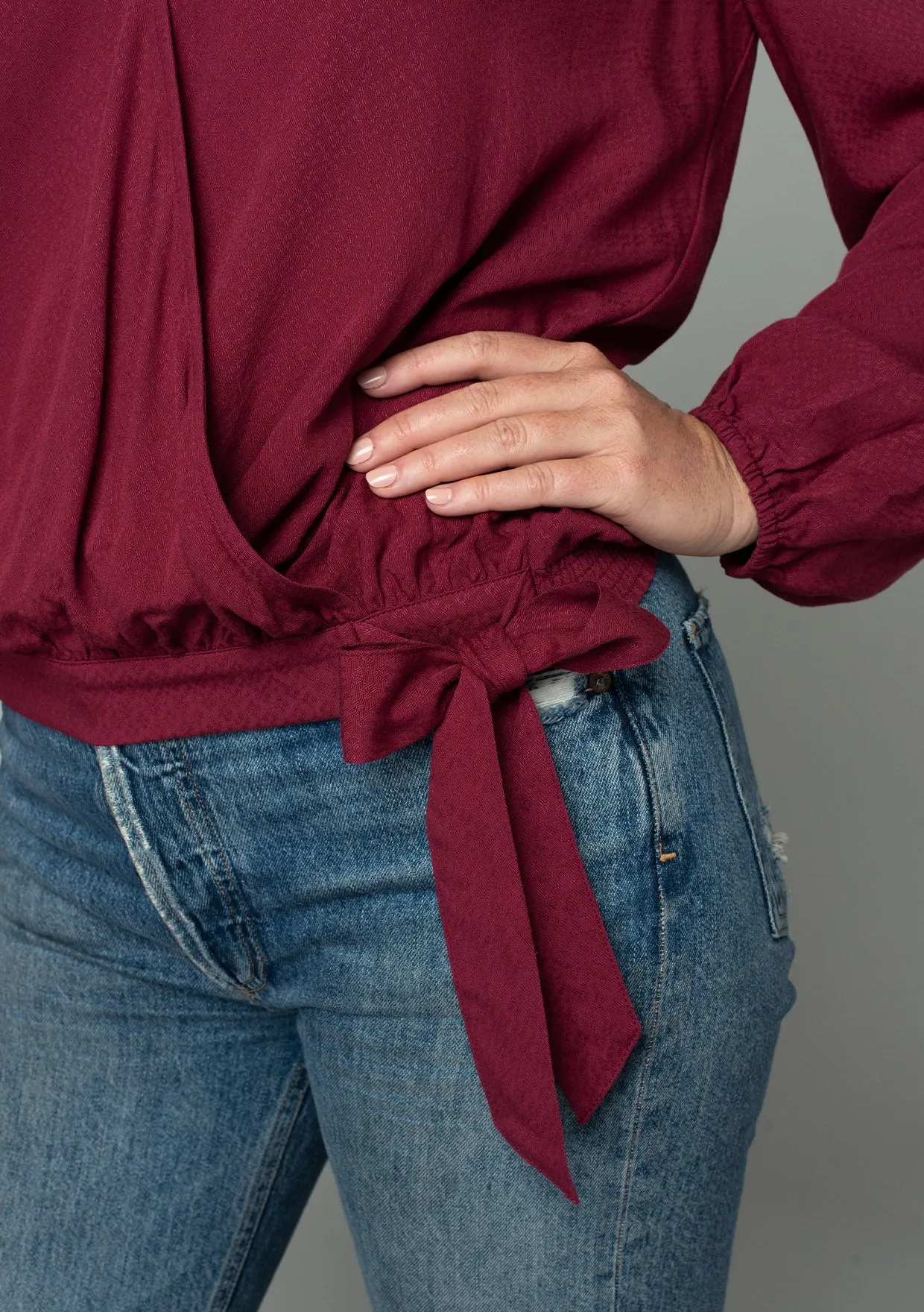 Long Sleeve Surplice Faux Wrap Top