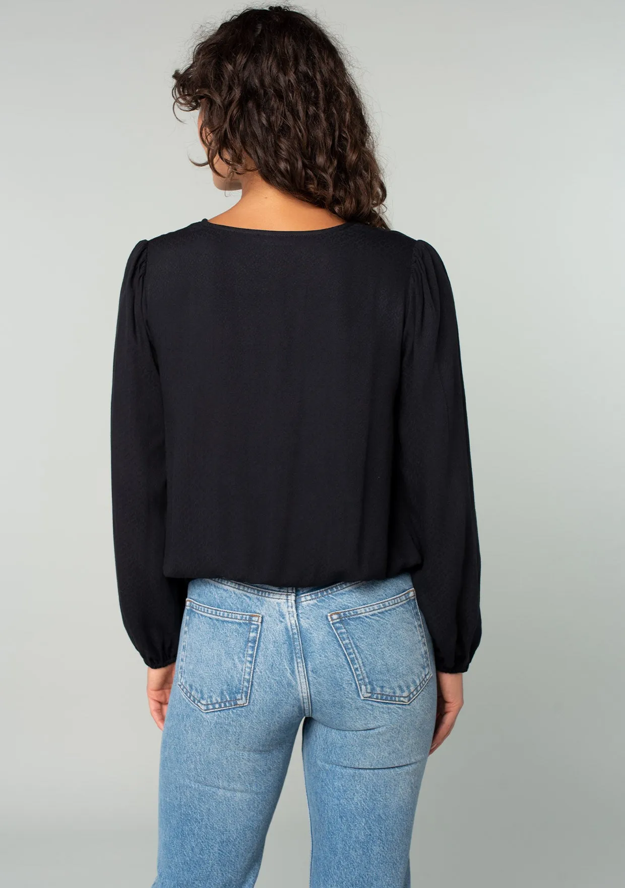 Long Sleeve Surplice Faux Wrap Top