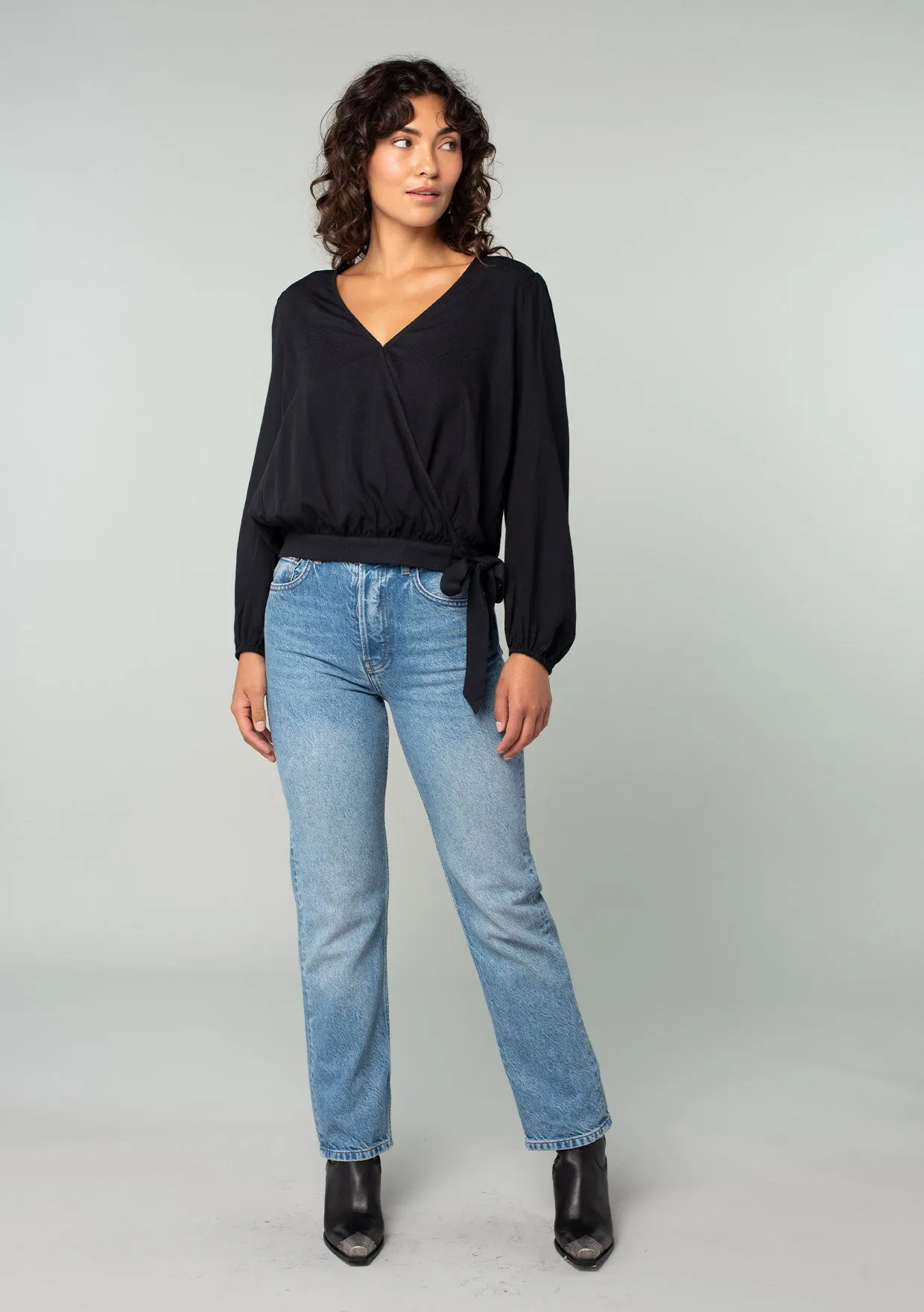Long Sleeve Surplice Faux Wrap Top
