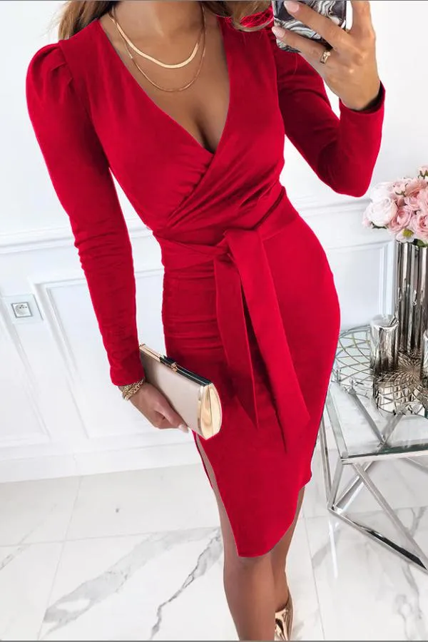 Long Sleeve Wrap Party Dress