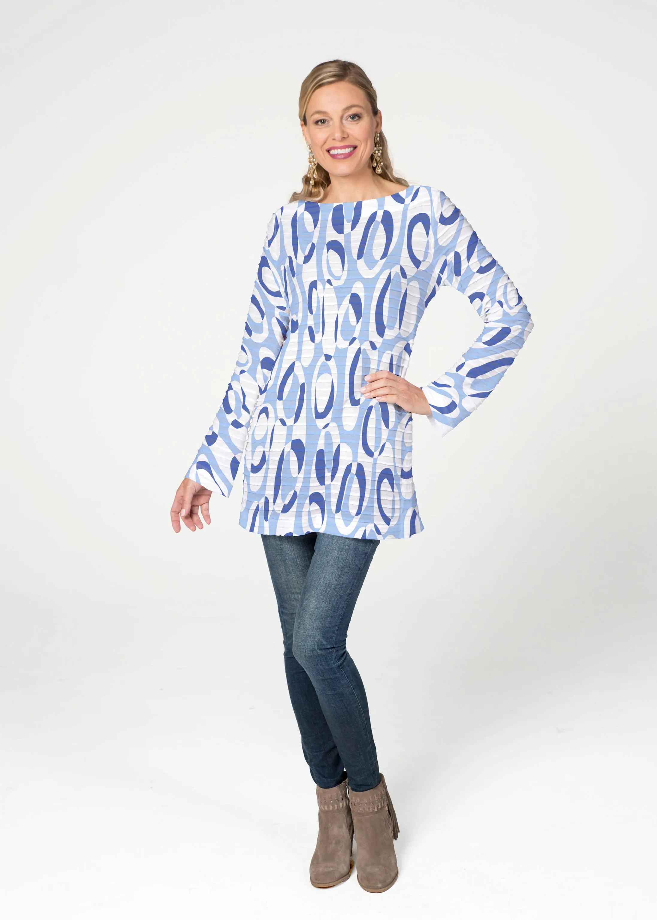 Loop ta Loop Blue (8086) ~ Banded Boatneck Tunic