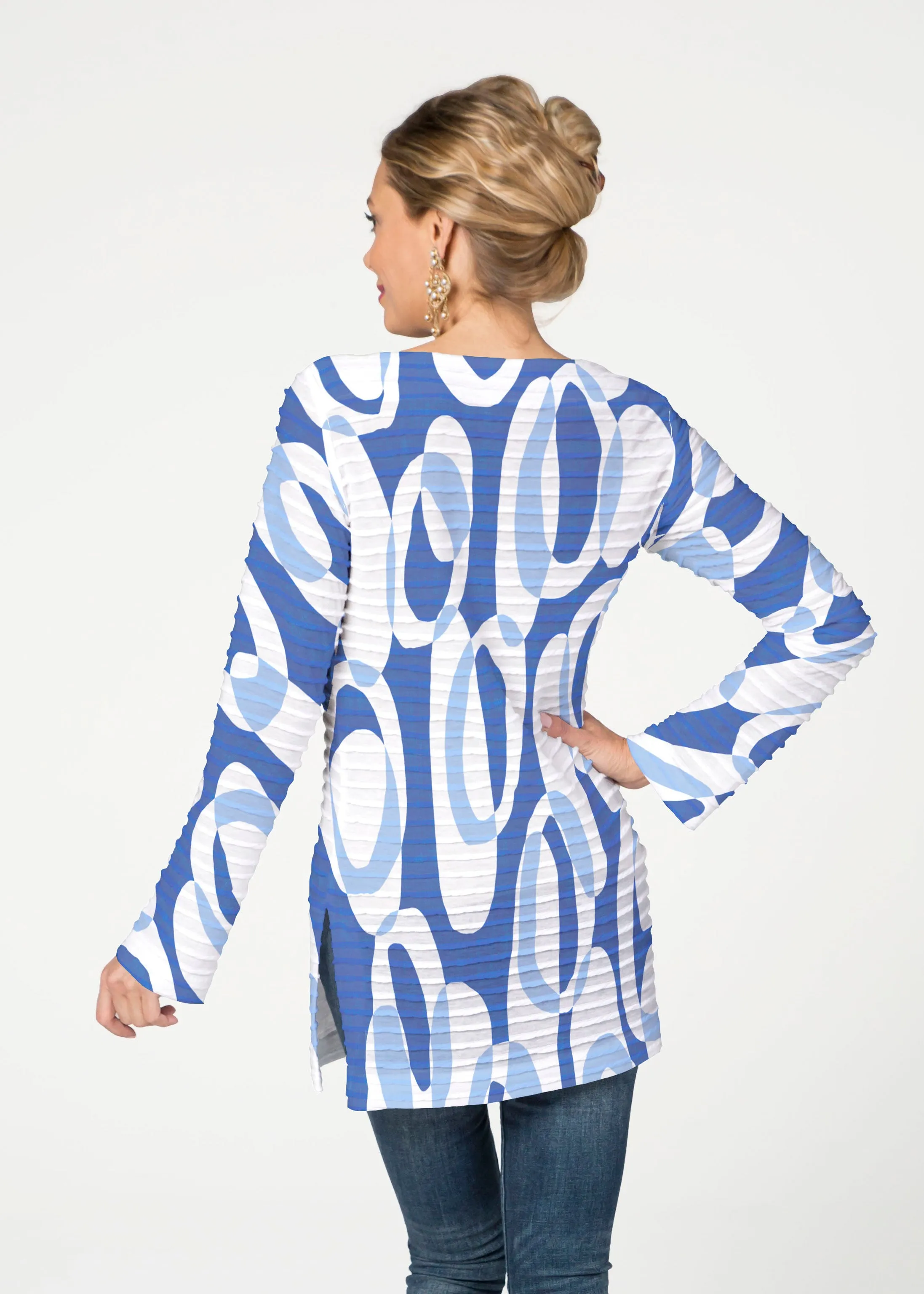 Loop ta Loop Blue (8086) ~ Banded Boatneck Tunic